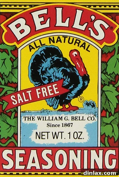 A vintage-style box of Bell's Seasoning, a staple ingredient for traditional Thanksgiving recipes, promising nostalgic flavors.