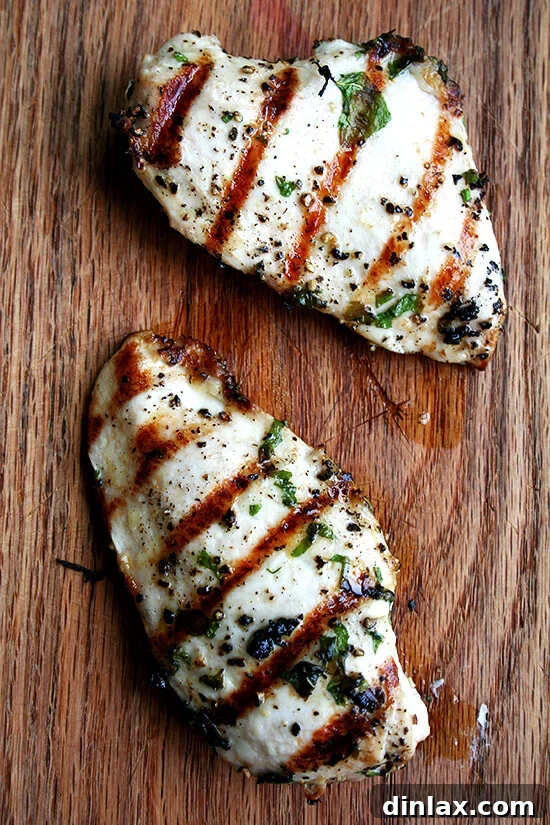 Grilled chicken breasts, ready to be sliced