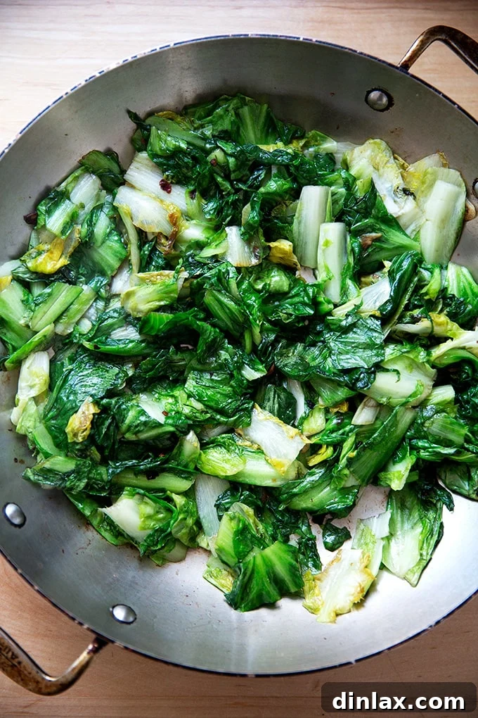Vibrant Green Sauté 2 Sautéed escarole in a large skillet.