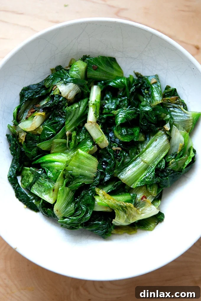 Vibrant Green Sauté 10 Sautéed escarole in a bowl.
