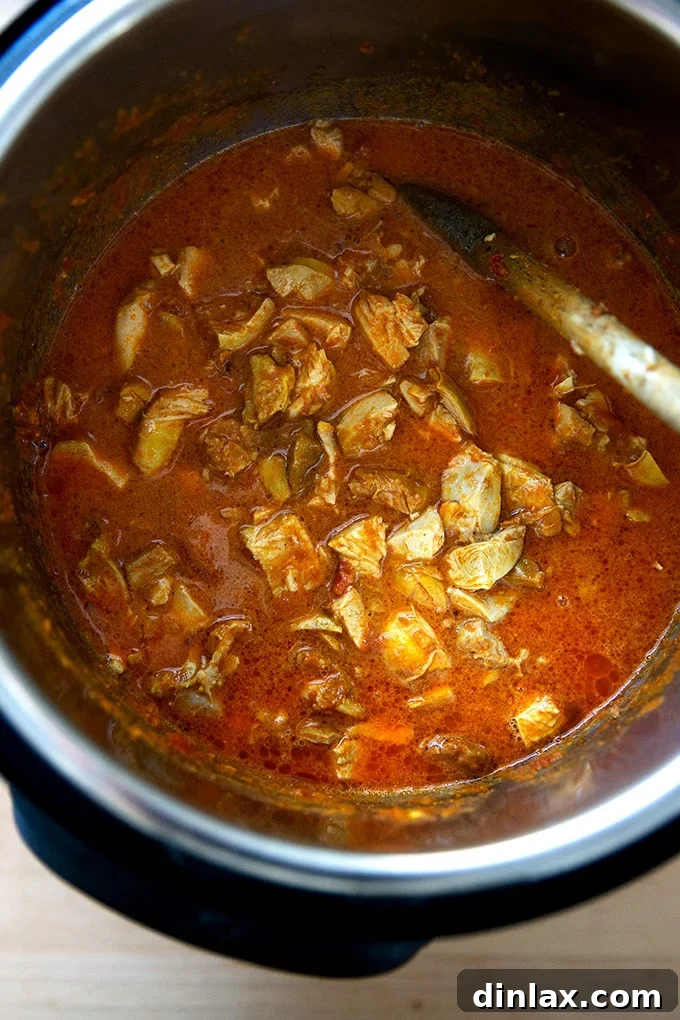 Effortless Butter Chicken and Chickpeas Instant Pot or Stovetop 13 The Instant Pot filled with the creamy, rich butter chicken, ready to be served or customized.