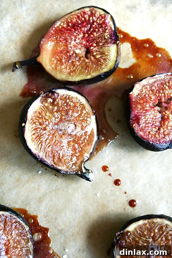 Honey roasted figs caramelized on a baking sheet