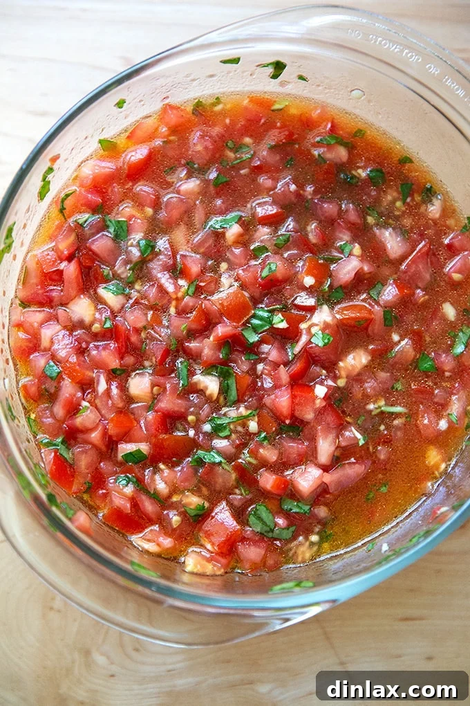 Homemade Trader Joe's Style Bruschetta Sauce 8 A bowl of homemade bruschetta sauce.