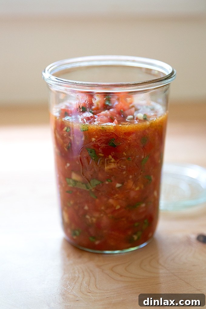 Homemade Trader Joe's Style Bruschetta Sauce 9 A jar of homemade bruschetta sauce.