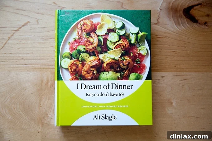 The cover of Ali Slagle's cookbook, 'I Dream of Dinner', featuring minimalist design and vibrant colors.