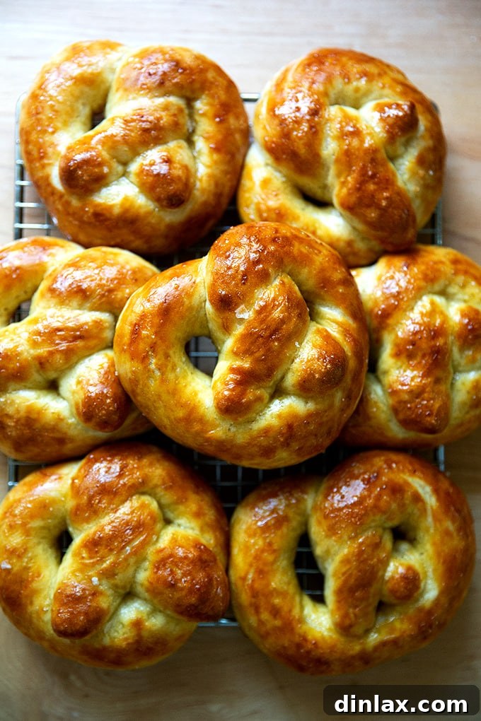 Pillowy Soft Pretzels Made Simple 28 A stack of just-baked soft pretzels on a cooling rack, ready to be enjoyed.