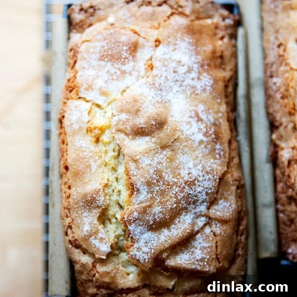 Just-baked pound cake on a cooling rack.