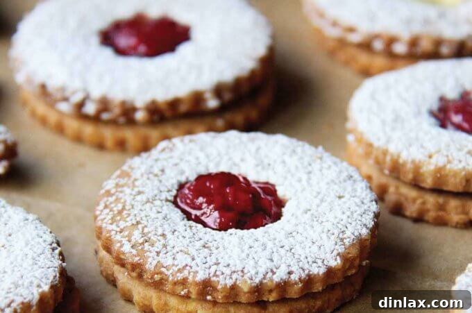 Beautifully dusted Linzer Cookies with a jam filling, perfect for festive occasions.