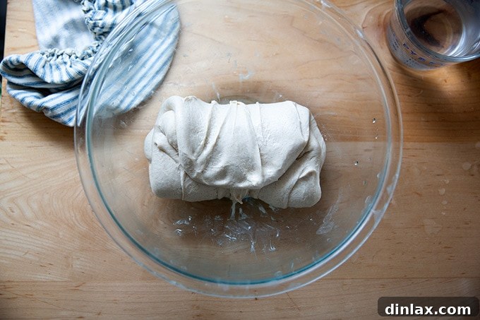 Second stretch and fold after rotating the bowl 180 degrees.