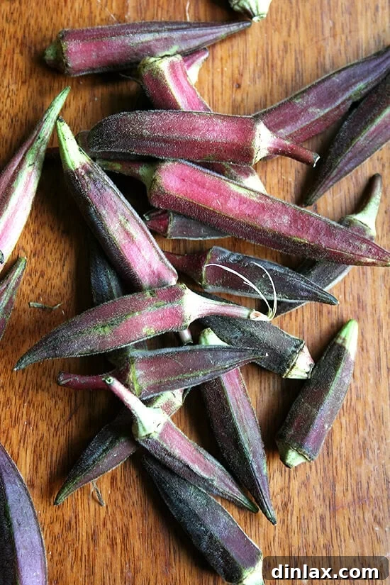 Vibrant purple okra pods from a community-supported agriculture share