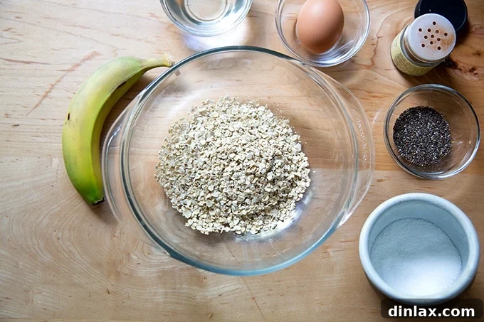 Ingredients to make banana-oat pancakes.