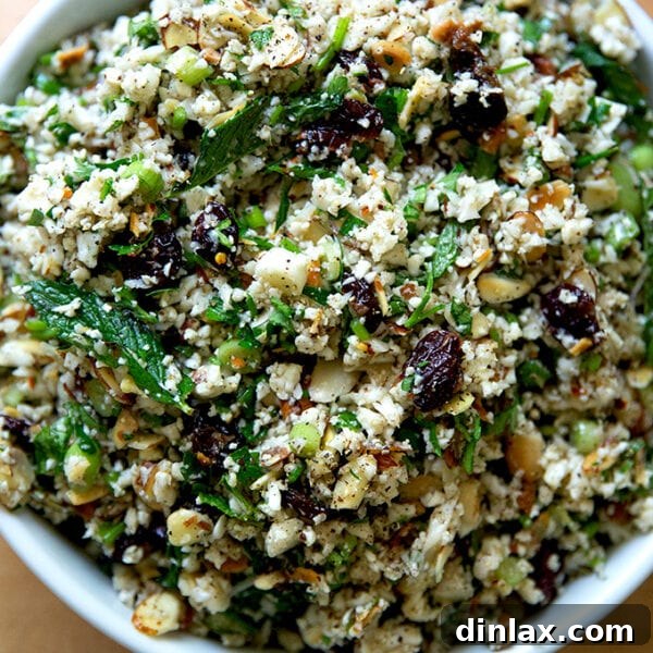 A bowl of cauliflower couscous salad.