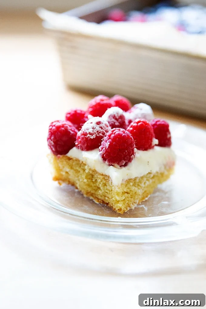 Effortless Star-Spangled Sheet Cake 17 A perfect slice of the American flag cake, revealing its moist interior and layers of frosting and berries, ready to be enjoyed.