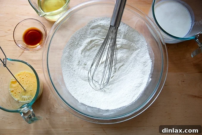 Effortless Star-Spangled Sheet Cake 5 The dry ingredients for the flag cake have been thoroughly whisked together in a bowl, appearing light and evenly combined.