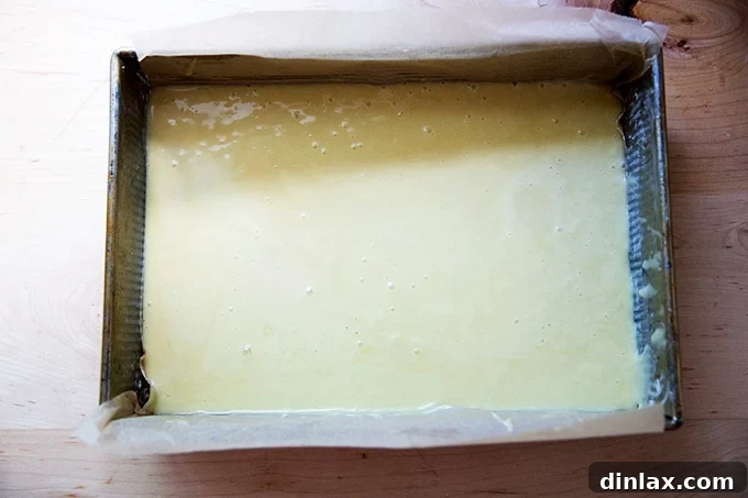 Effortless Star-Spangled Sheet Cake 9 A 9x13-inch baking pan with a thin layer of cake batter, which will expand during baking.