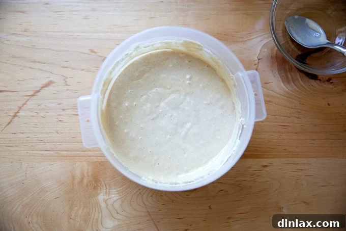 Cultivating Your Own Sourdough Starter 18 A 2-quart container holding sourdough starter, freshly mixed after the Day 4 feeding.