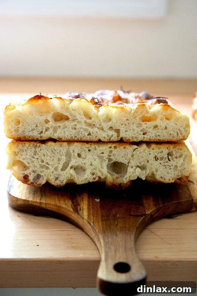 Cultivating Your Own Sourdough Starter 35 Halved sourdough focaccia, revealing its airy interior.