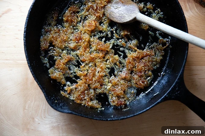 Golden Roasted Green Beans with Sweet Shallot Glaze 10 Shallots beginning to caramelize in a skillet.