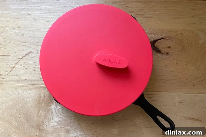 Perfect Gifts for Mom 27 Made In universal lid placed on a 10-inch skillet.