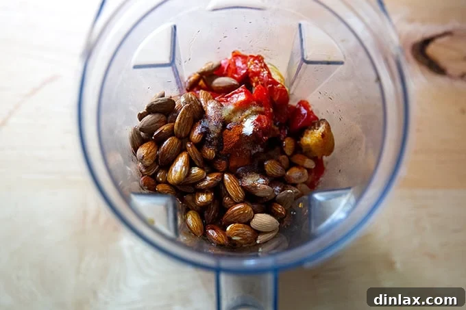 Zahmetsiz Romesco Sosu: Biberleri Soymaya Son! 9 Ingredients to make romesco in a blender.