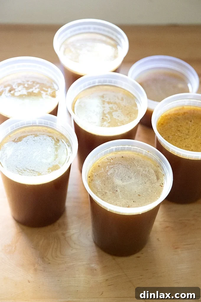 Make Ahead Roasted Turkey Wing Stock 2 Six and a half quarts of freshly made turkey stock, a golden liquid ready for storage or immediate use in holiday dishes.