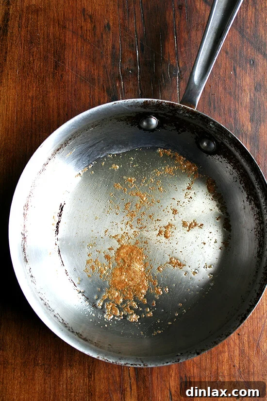 Close-up of brown butter for orzo risotto in a pan