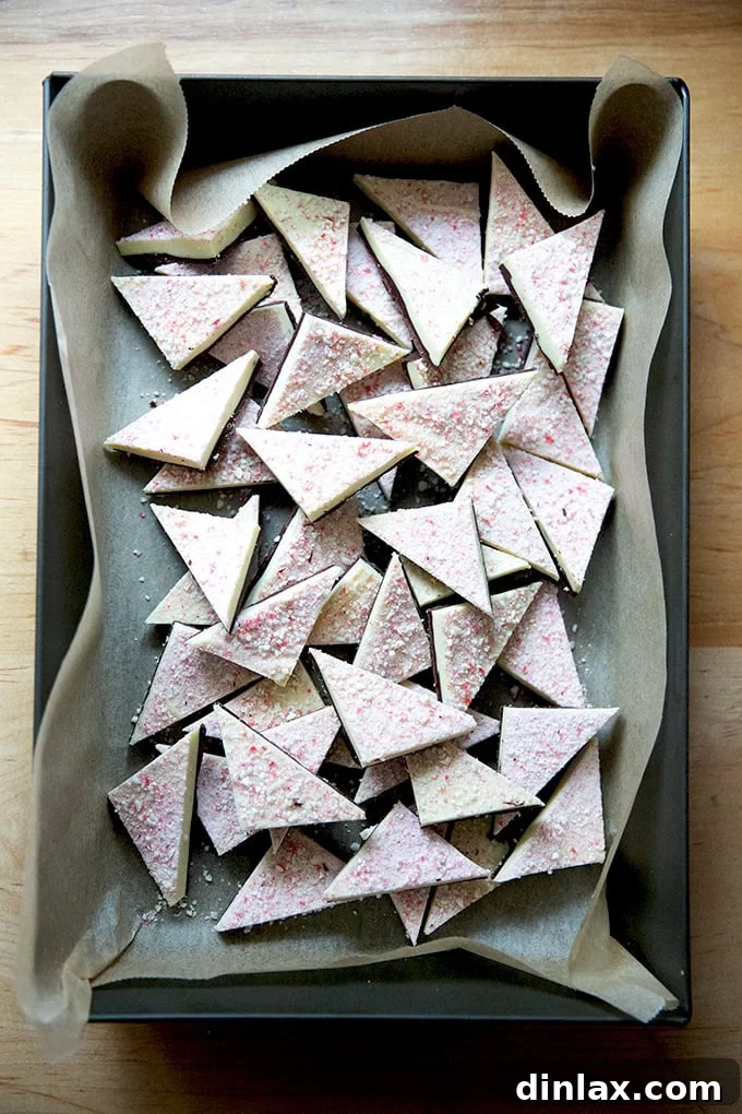 Simple 4-Ingredient Peppermint Bark 20 A 10x14-inch pan filled with peppermint bark.