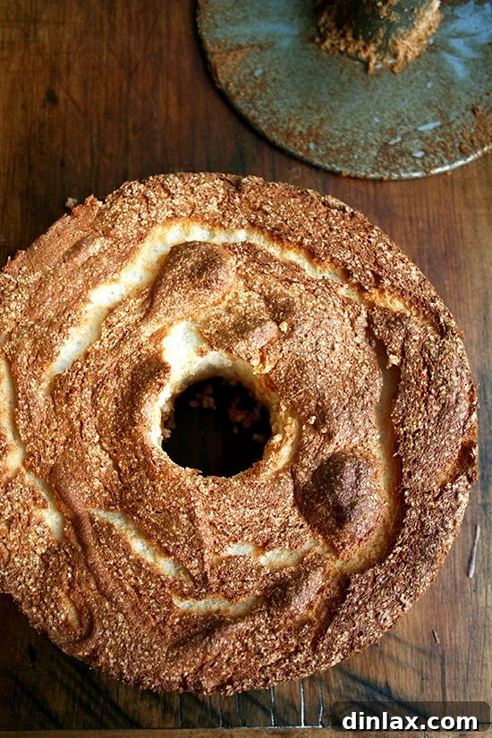 Perfectly cooled angel food cake removed from the pan
