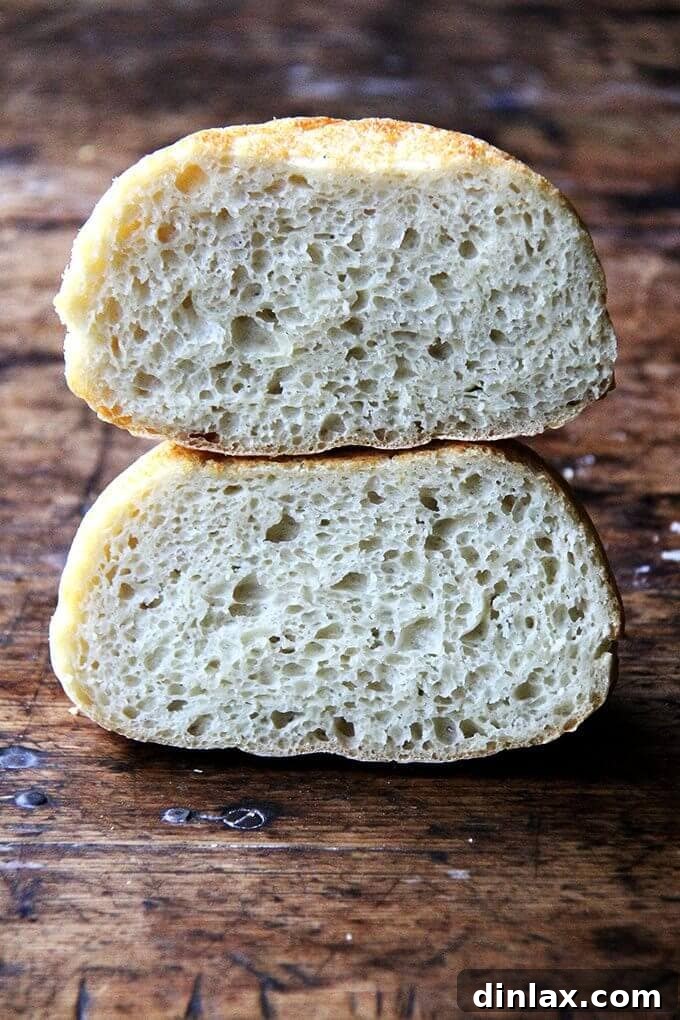 A halved loaf of my mother's peasant bread.