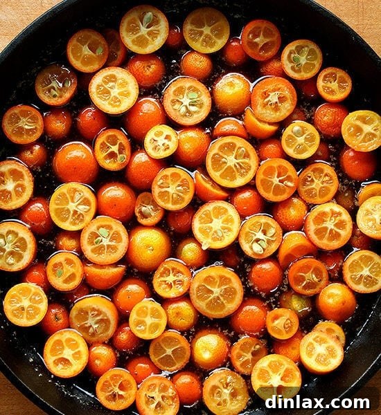 A beautiful Kumquat Upside Down Cake, freshly baked.