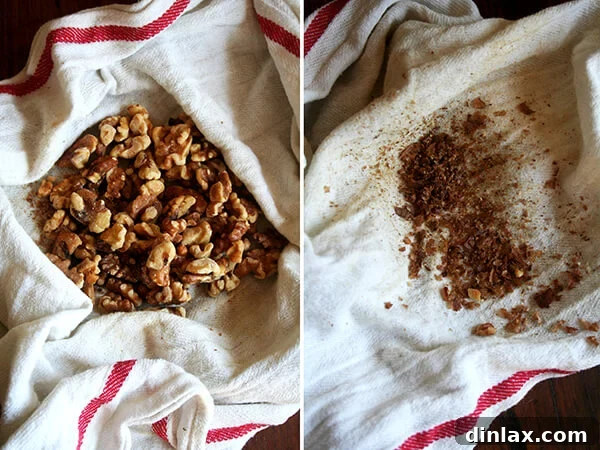 Close-up of crunchy walnuts, a key ingredient in the festive salad.