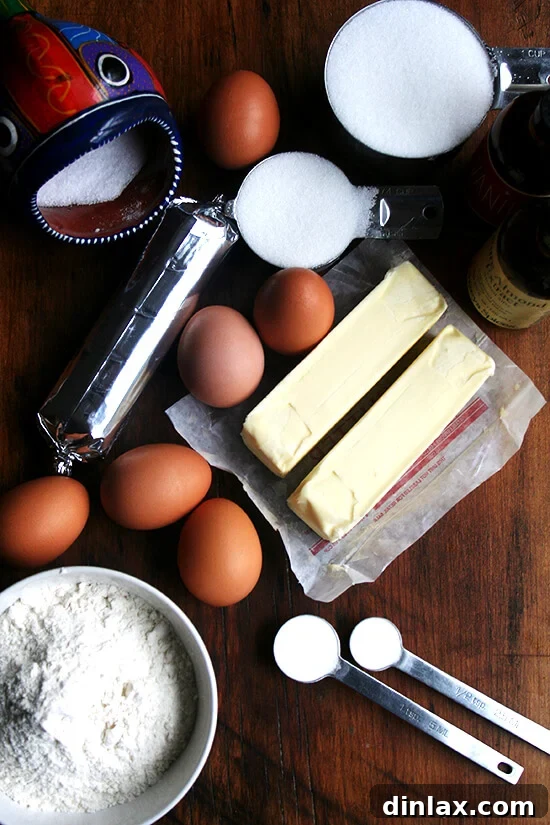 Classic Chez Panisse Almond Torte 4 All the essential ingredients for the Chez Panisse almond torte, neatly arranged and ready for preparation.