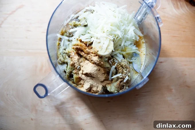 Smoky Eggplant Vegan Meatballs 7 The ingredients to make eggplant meatballs in a food processor.