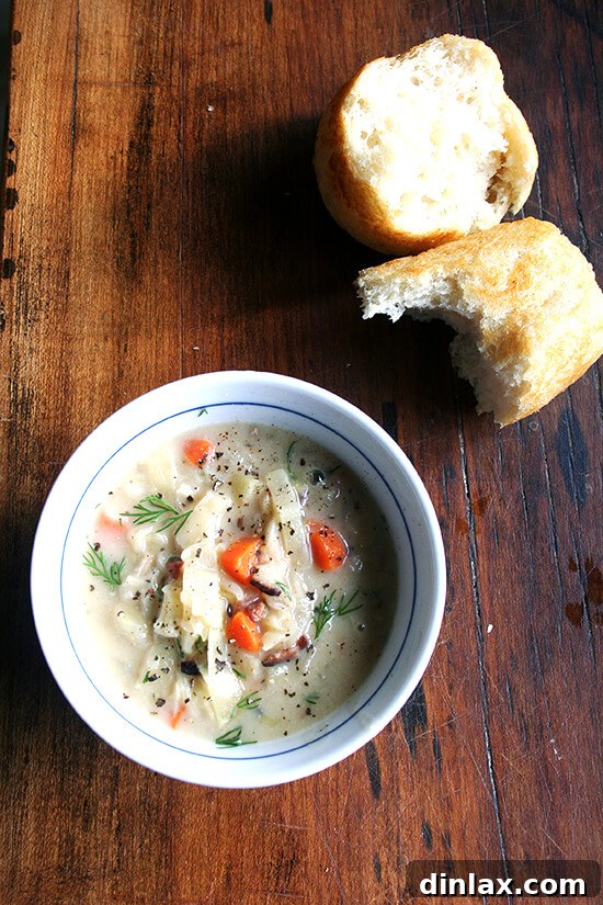 Paul Steindler's Cabbage Soup and Peasant Bread: A Hearty Duo 15 A beautifully presented bowl of Paul Steindler's Cabbage Soup, inviting and ready to be savored.