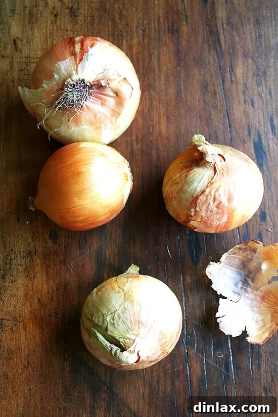 Authentic Sour Cream and Onion Dip 4 A board with 4 onions.