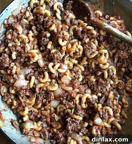 a skillet of homemade hamburger helper.